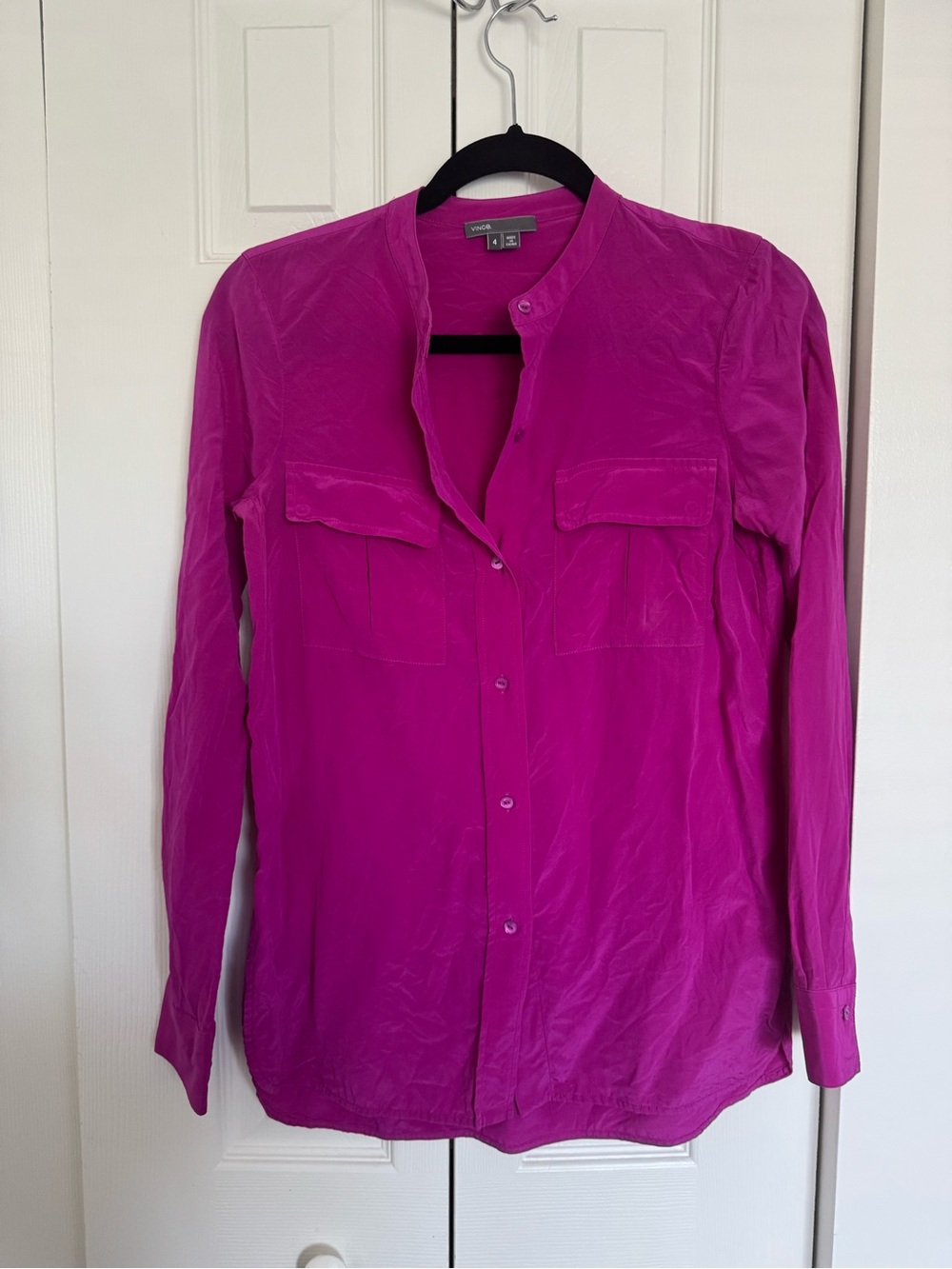 Vince Hot Pink Button-Front Blouse size 4 100% silk